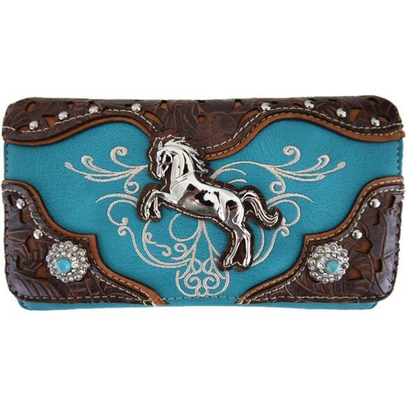 Tooled Leather Laser Cut Western Style Horse Cowgirl Purse Country Totes Women H - Picture 3 of 7